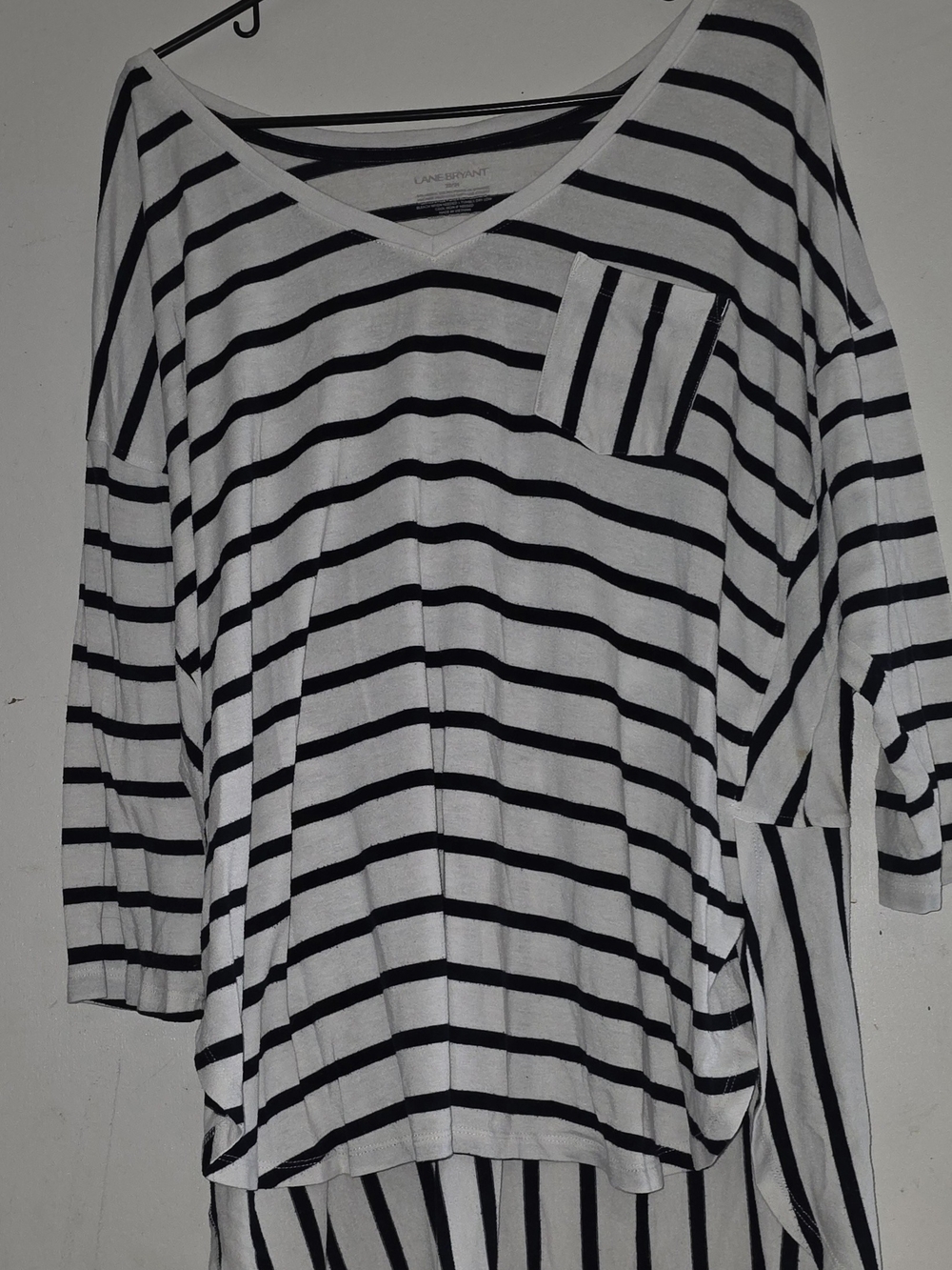 Womens Lane Bryant Black and White Striped V-Neck Pocket Long Sleeve Top